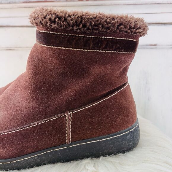 Lands End Brown Suede Faux Fur Lined Comfort Ankle Boots - Womens Size 8B - Picture 3 of 8